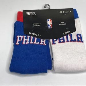 PKWY NBA Philadelphia 76ers Socks 2 Pairs Youth Boys Size 1-6 Womens Size 3-8
